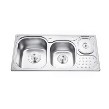 Fregadero de cocina de plata del cuenco doble de alta calidad con el cubo de basura Fregadero de cocina de plata del cuenco doble de alta calidad con el cubo de basura